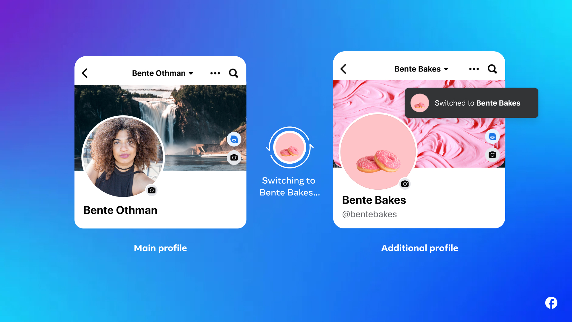 Additional Profiles hero: two Facebook profile phone screens