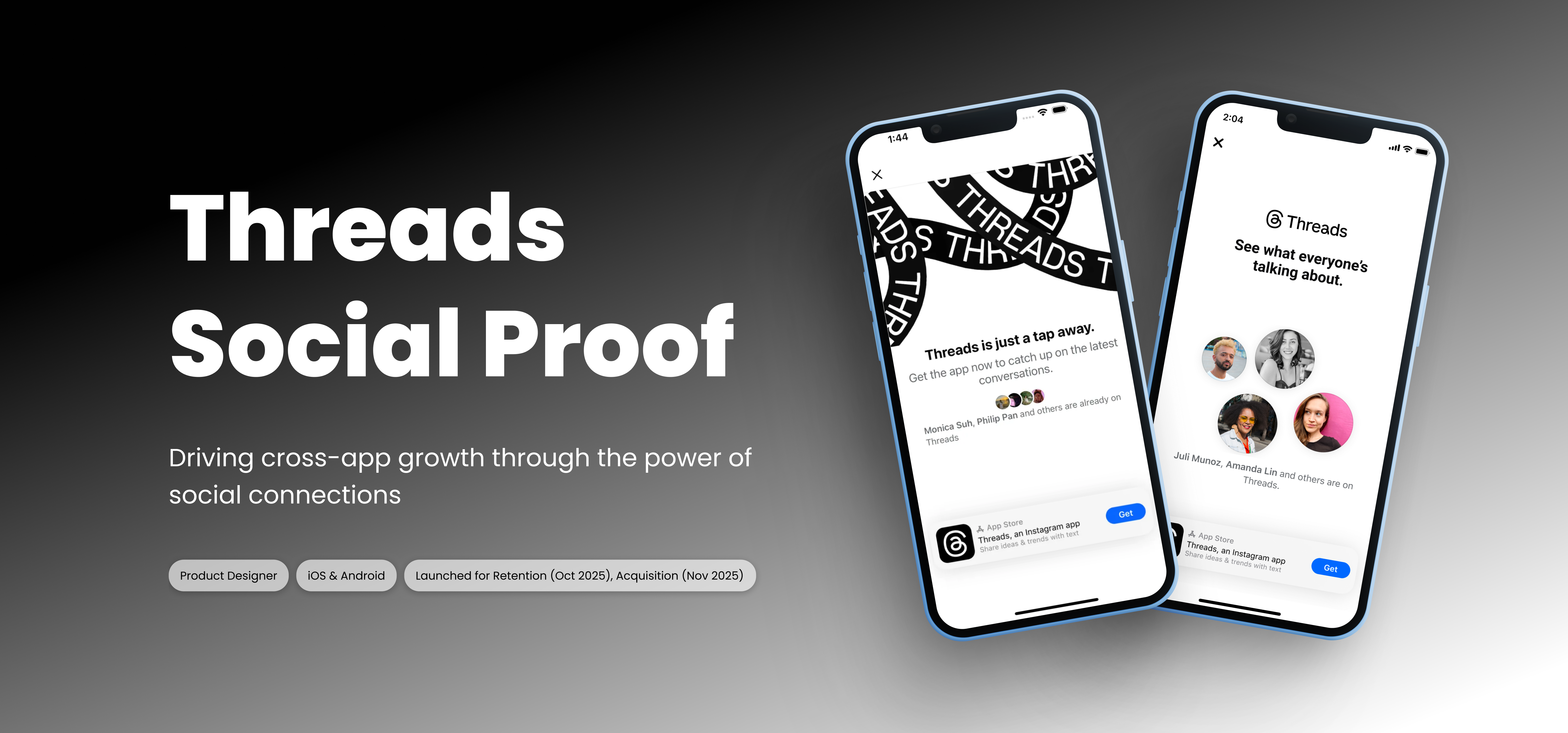 Threads Social Proof hero with two phone mockups